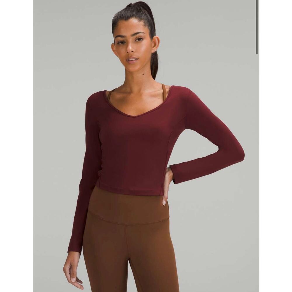 Lululemon Align Long Sleeve Crop Top Red Merlot Nulu Yoga Athletic Size 8